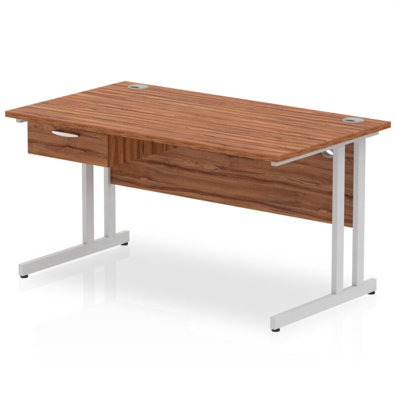 impulse cantilever straight desk silver frame with single one drawer fixed pedestal
