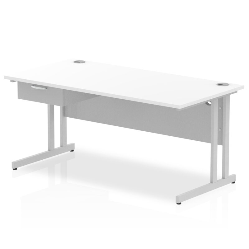 impulse cantilever straight desk silver frame with single one drawer fixed pedestal