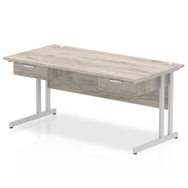 impulse cantilever straight desk silver frame with two one drawer fixed pedestals