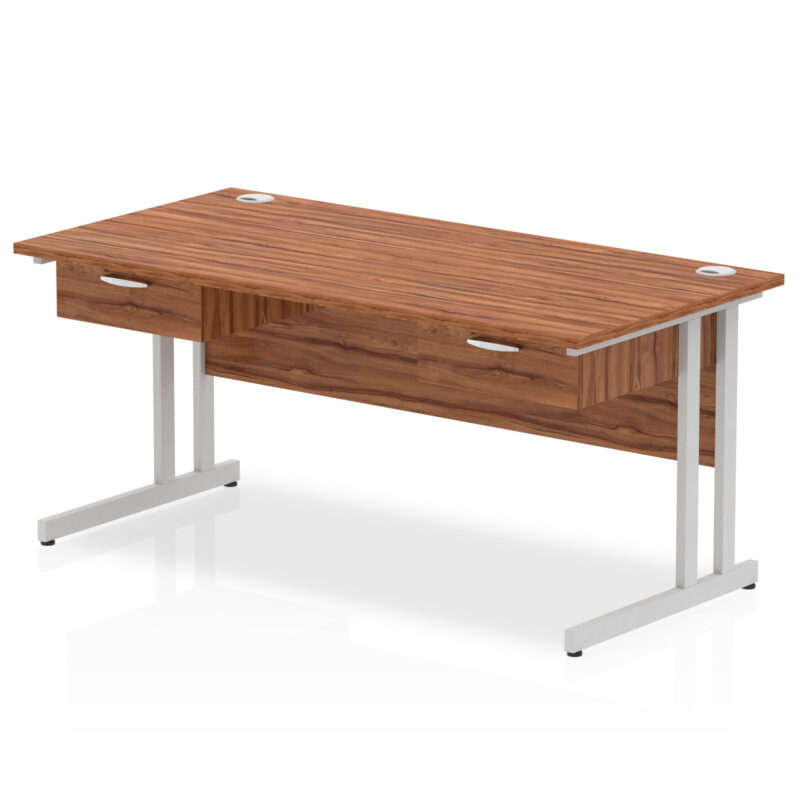impulse cantilever straight desk silver frame with two one drawer fixed pedestals