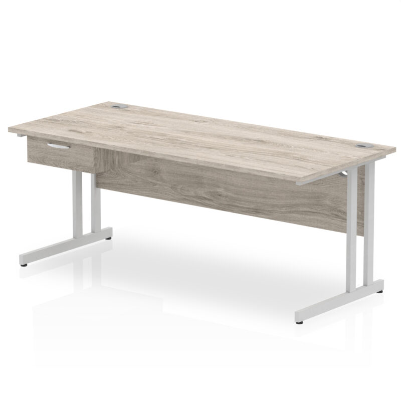 impulse cantilever straight desk silver frame with single one drawer fixed pedestal