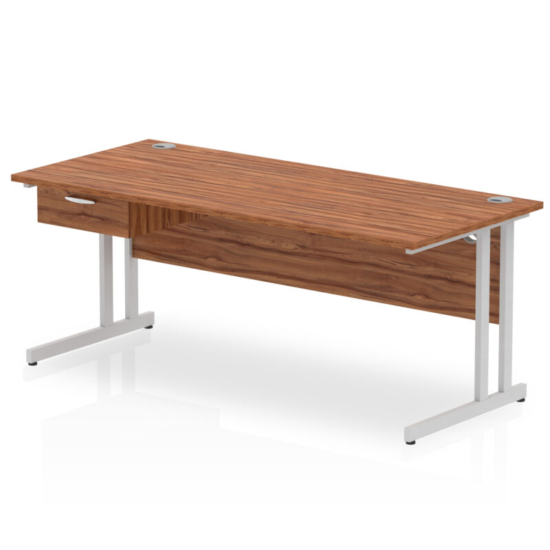 impulse cantilever straight desk silver frame with single one drawer fixed pedestal