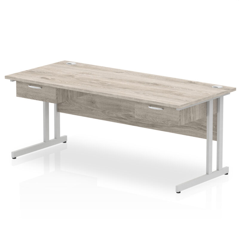 impulse cantilever straight desk silver frame with two one drawer fixed pedestals