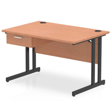 impulse cantilever straight desk black frame with single one drawer fixed pedestal