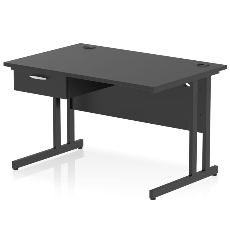 impulse cantilever straight desk black frame with single one drawer fixed pedestal