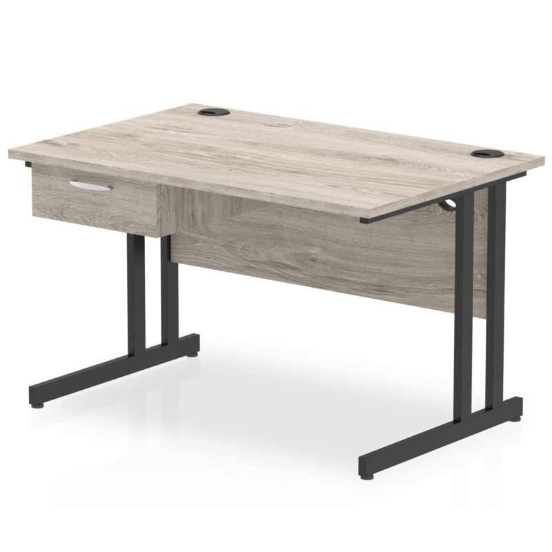 impulse cantilever straight desk black frame with single one drawer fixed pedestal