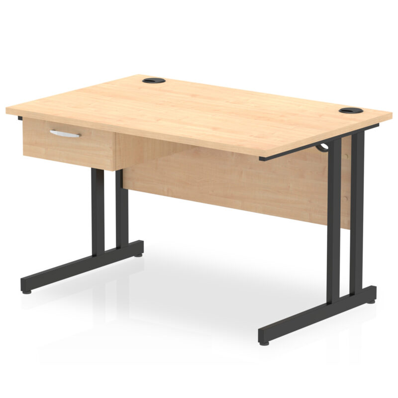 impulse cantilever straight desk black frame with single one drawer fixed pedestal