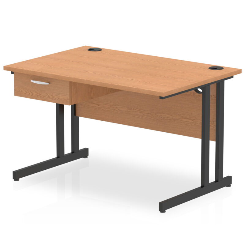 impulse cantilever straight desk black frame with single one drawer fixed pedestal