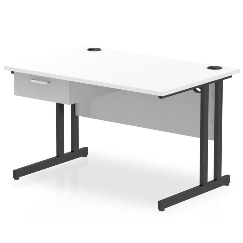 impulse cantilever straight desk black frame with single one drawer fixed pedestal