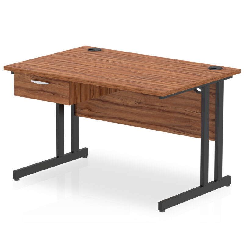 impulse cantilever straight desk black frame with single one drawer fixed pedestal