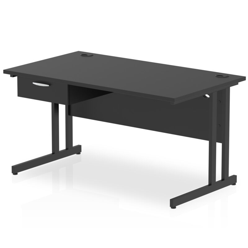 impulse cantilever straight desk black frame with single one drawer fixed pedestal