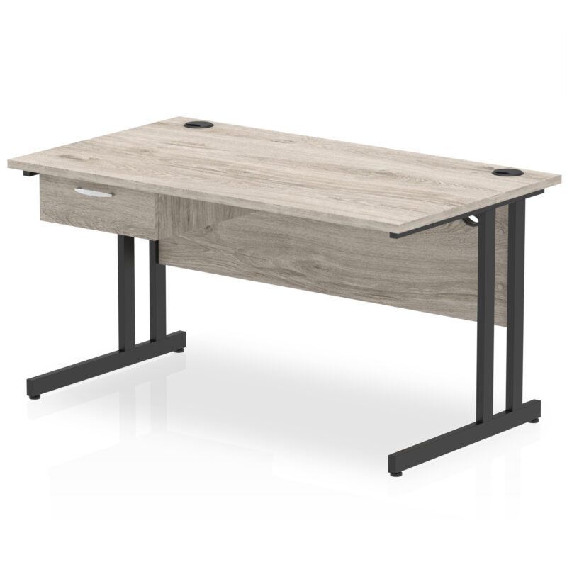 impulse cantilever straight desk black frame with single one drawer fixed pedestal