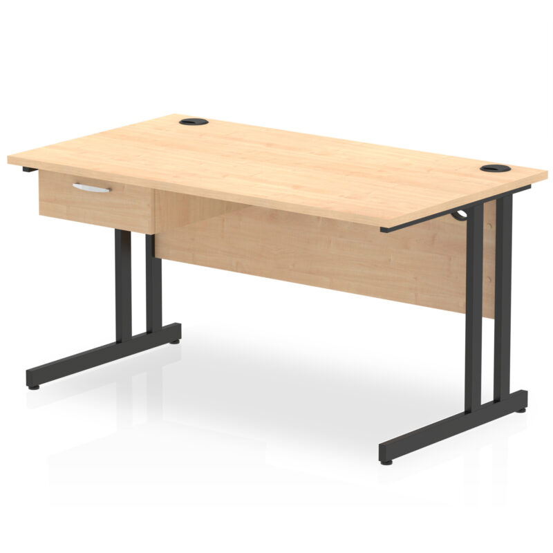 impulse cantilever straight desk black frame with single one drawer fixed pedestal