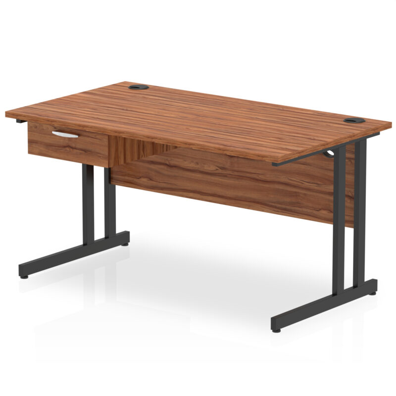 impulse cantilever straight desk black frame with single one drawer fixed pedestal
