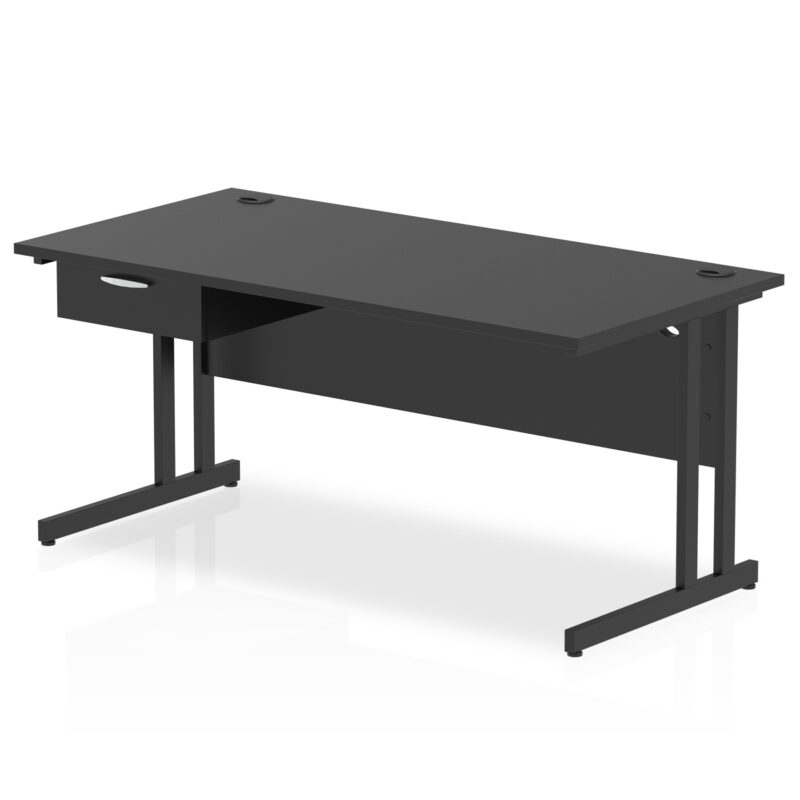 impulse cantilever straight desk black frame with single one drawer fixed pedestal