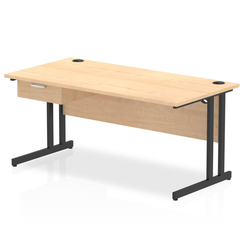 impulse cantilever straight desk black frame with single one drawer fixed pedestal