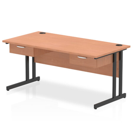 impulse cantilever straight desk black frame with two one drawer fixed pedestals
