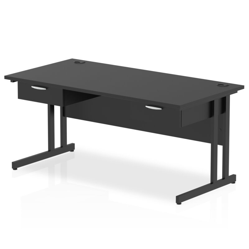 impulse cantilever straight desk black frame with two one drawer fixed pedestals