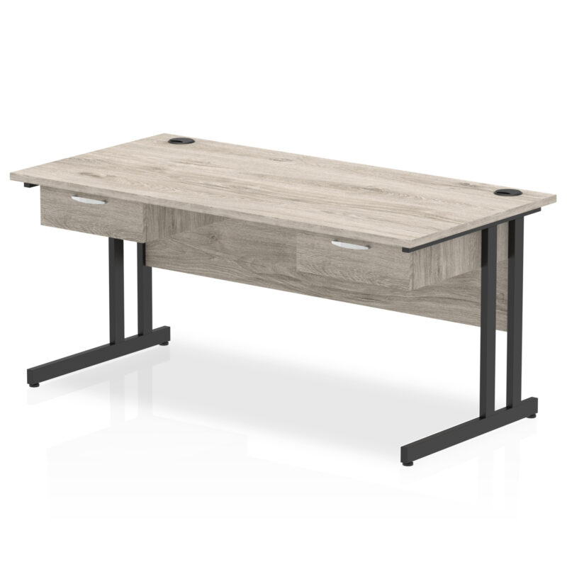 impulse cantilever straight desk black frame with two one drawer fixed pedestals