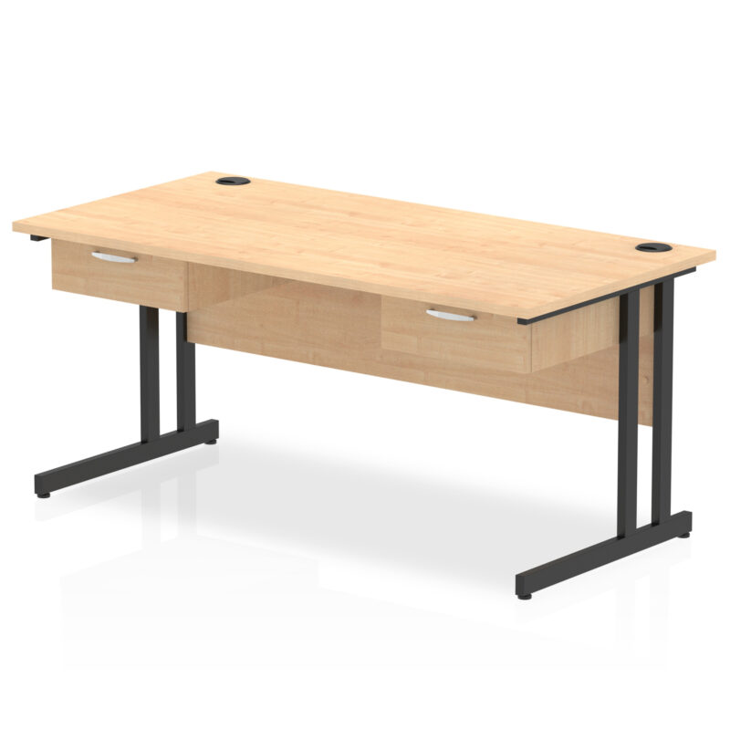 impulse cantilever straight desk black frame with two one drawer fixed pedestals
