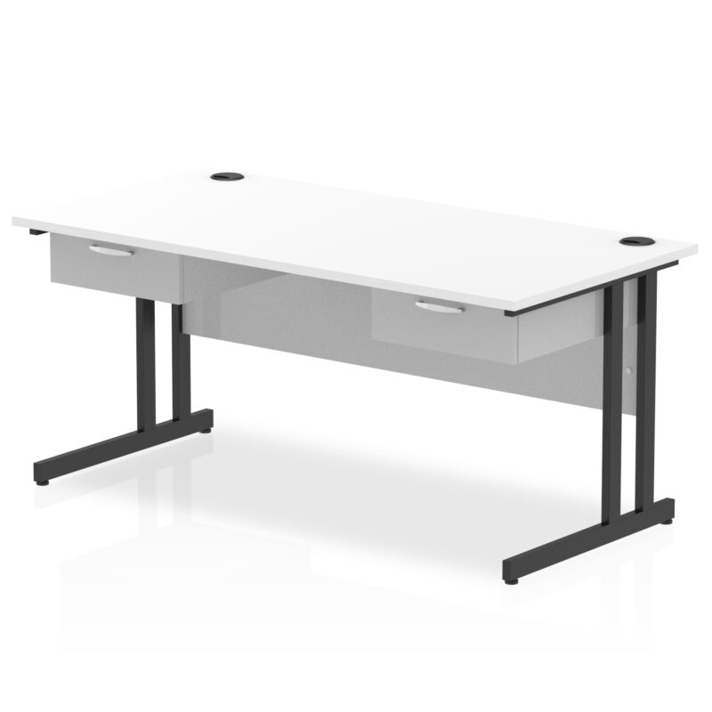 impulse cantilever straight desk black frame with two one drawer fixed pedestals