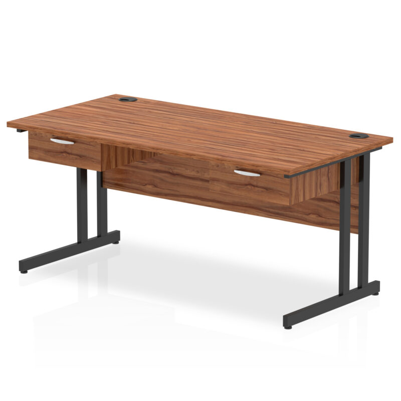 impulse cantilever straight desk black frame with two one drawer fixed pedestals
