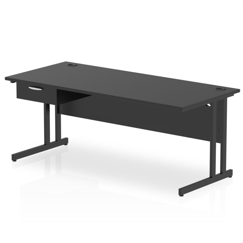 impulse cantilever straight desk black frame with single one drawer fixed pedestal