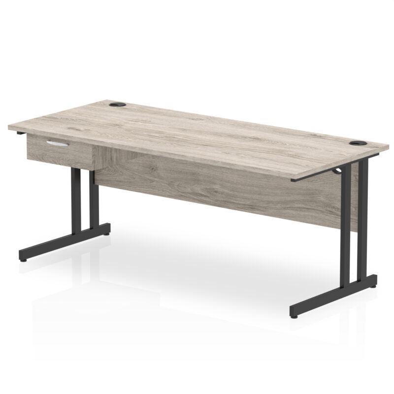 impulse cantilever straight desk black frame with single one drawer fixed pedestal
