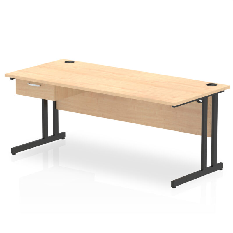 impulse cantilever straight desk black frame with single one drawer fixed pedestal