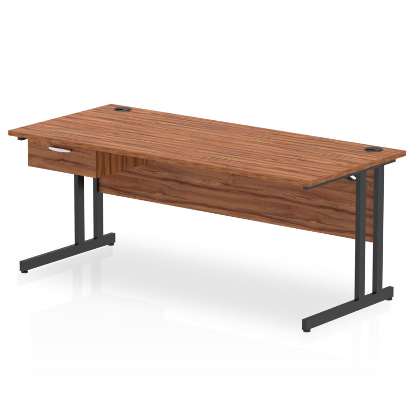 impulse cantilever straight desk black frame with single one drawer fixed pedestal
