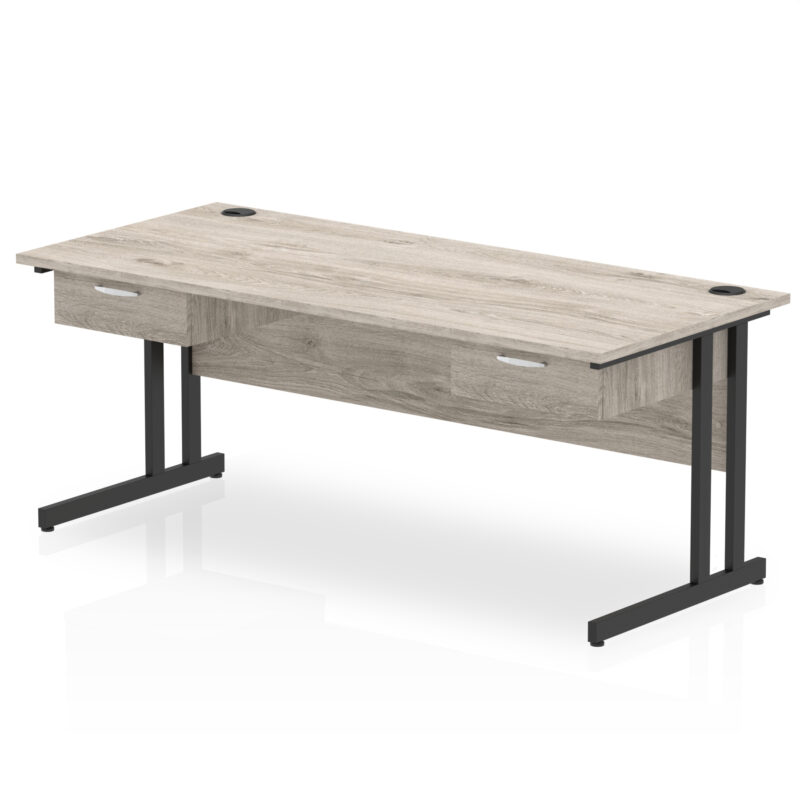 impulse cantilever straight desk black frame with two one drawer fixed pedestals