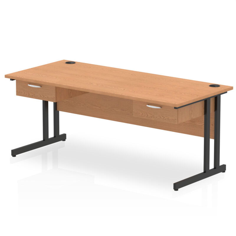 impulse cantilever straight desk black frame with two one drawer fixed pedestals