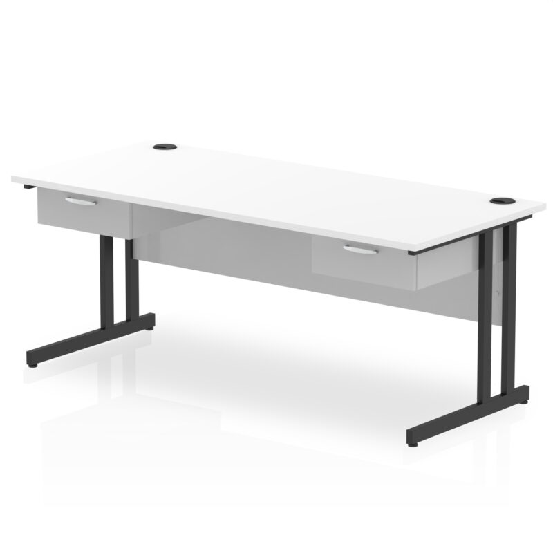 impulse cantilever straight desk black frame with two one drawer fixed pedestals