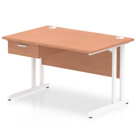 impulse cantilever straight desk white frame with single one drawer fixed pedestal