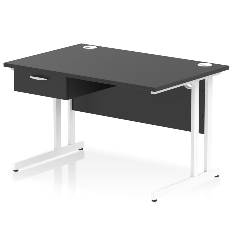 impulse cantilever straight desk white frame with single one drawer fixed pedestal
