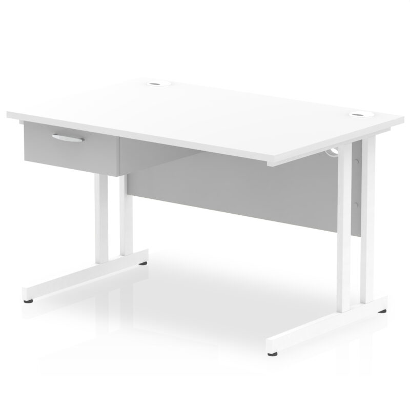 impulse cantilever straight desk white frame with single one drawer fixed pedestal