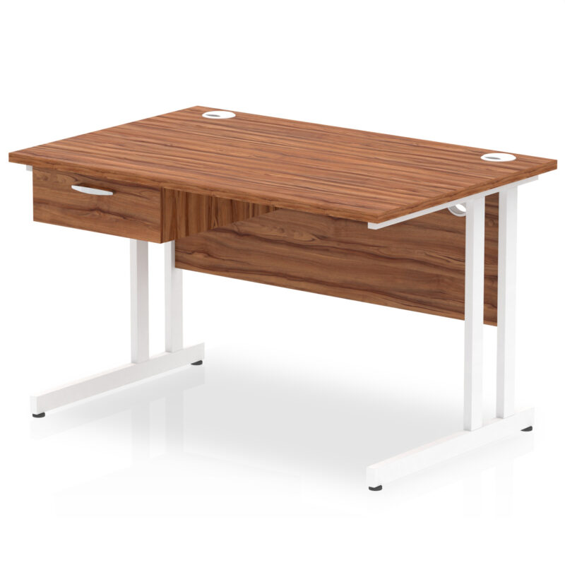 impulse cantilever straight desk white frame with single one drawer fixed pedestal