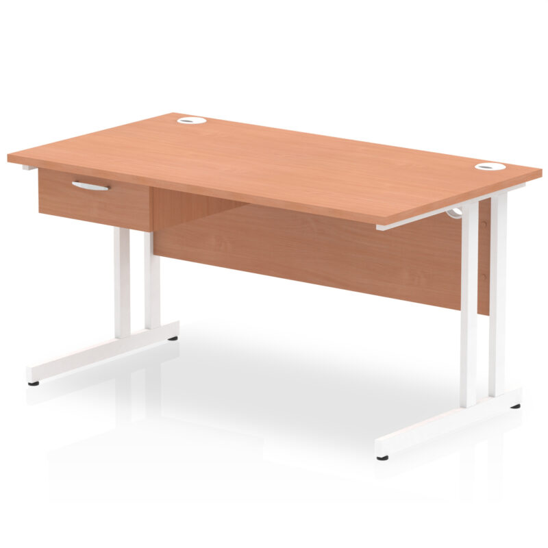 impulse cantilever straight desk white frame with single one drawer fixed pedestal