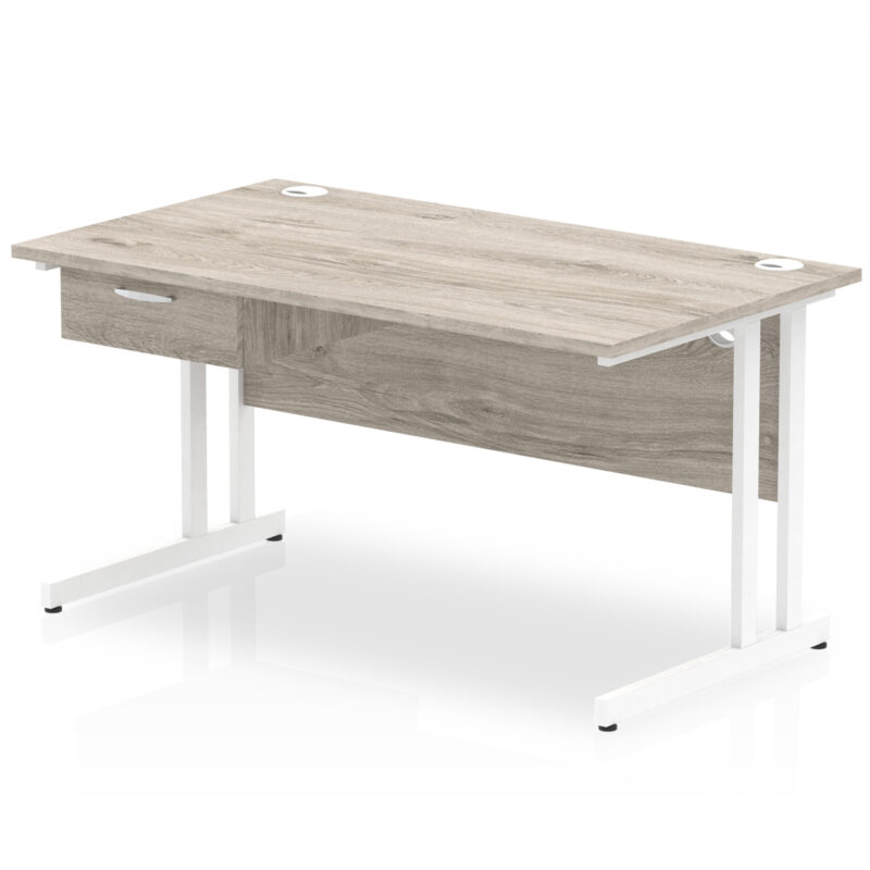 impulse cantilever straight desk white frame with single one drawer fixed pedestal