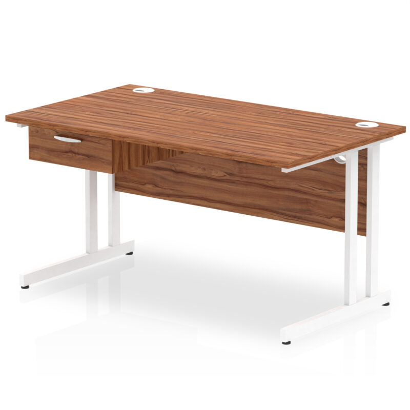 impulse cantilever straight desk white frame with single one drawer fixed pedestal