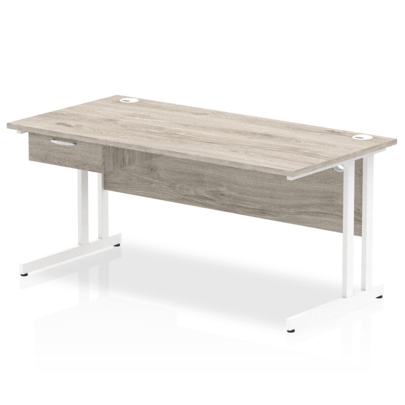 impulse cantilever straight desk white frame with single one drawer fixed pedestal