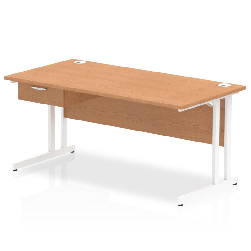 impulse cantilever straight desk white frame with single one drawer fixed pedestal