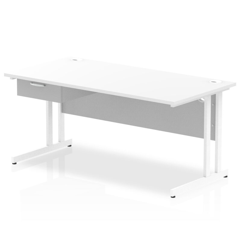 impulse cantilever straight desk white frame with single one drawer fixed pedestal