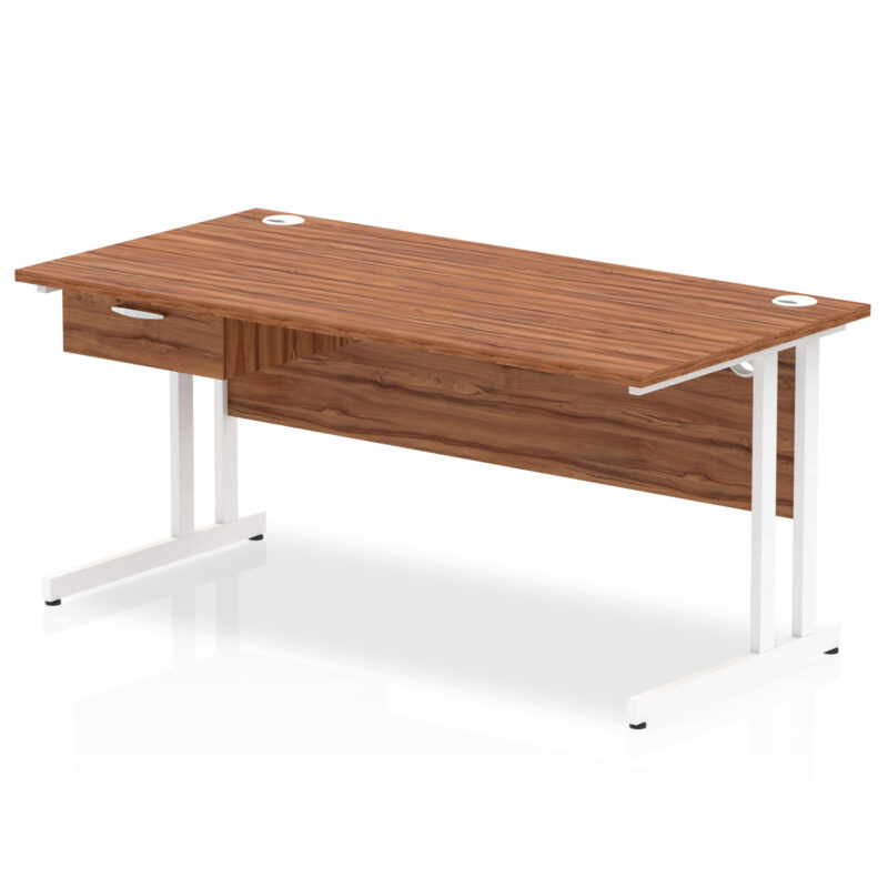 impulse cantilever straight desk white frame with single one drawer fixed pedestal