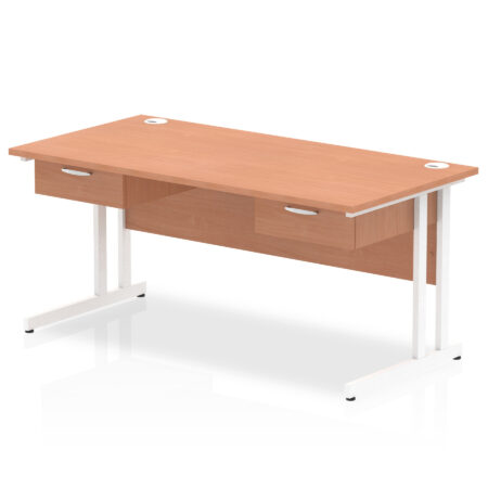 impulse cantilever straight desk white frame with two one drawer fixed pedestals