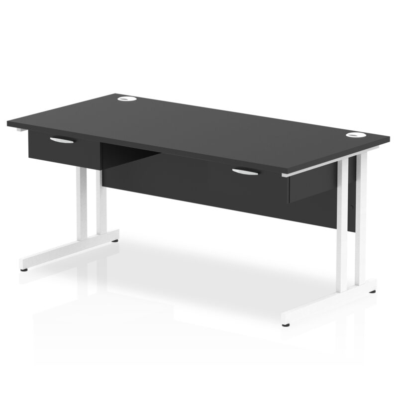 impulse cantilever straight desk white frame with two one drawer fixed pedestals