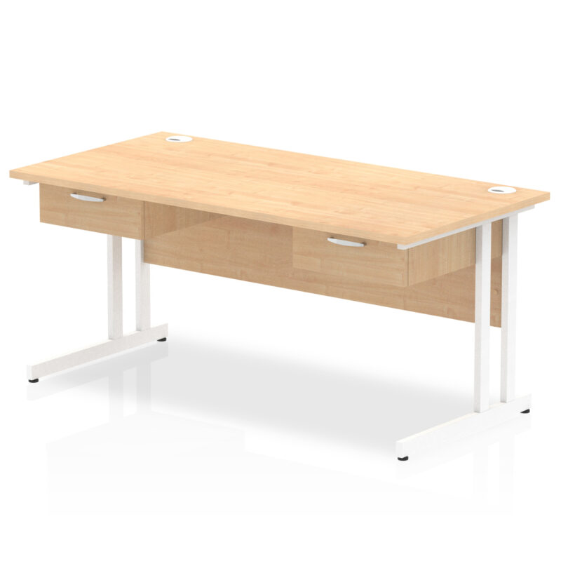 impulse cantilever straight desk white frame with two one drawer fixed pedestals