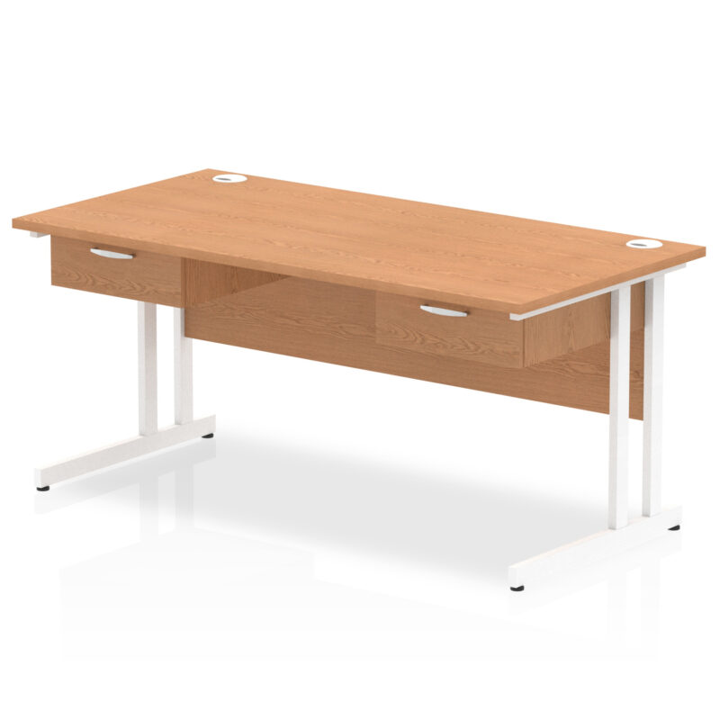 impulse cantilever straight desk white frame with two one drawer fixed pedestals
