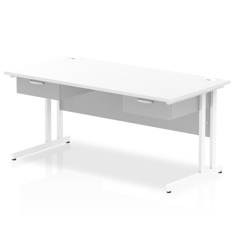 impulse cantilever straight desk white frame with two one drawer fixed pedestals