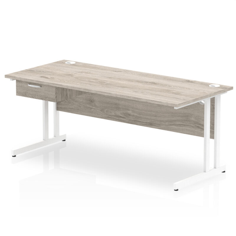 impulse cantilever straight desk white frame with single one drawer fixed pedestal